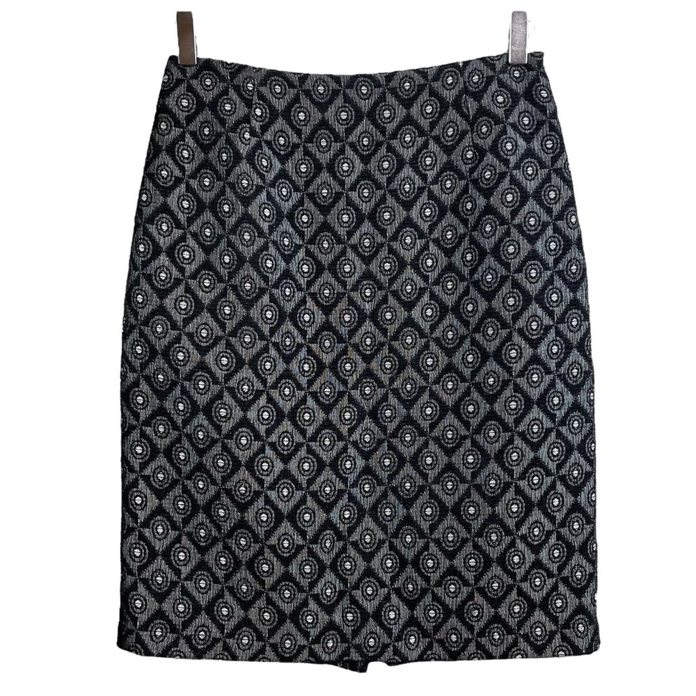 Victor Costa Checkered Dot Print Shimmer Formal Pencil Skirt Black Silver Size 4